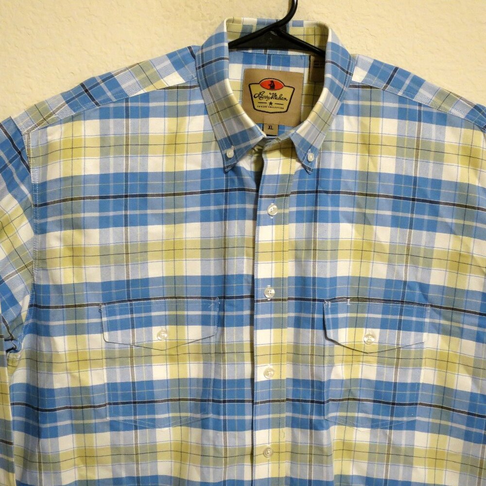 Larry Mahan Shirt Mens XL Long Sleeve Button Western Blue Yellow Striped